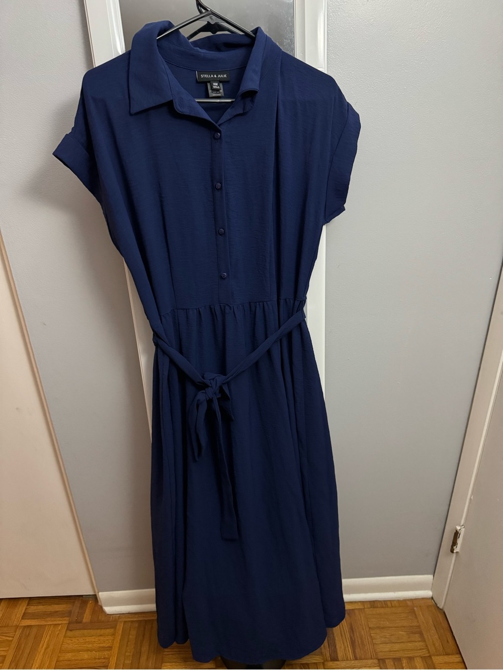 Stella & Max Navy Midi Shirt Dress with Tie Waist
